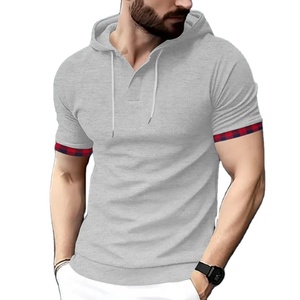 เสื้อยืดระบายอากาศมีฮู้ดสำหรับผู้ชาย, เสื้อยืดแฟชั่นฤดูร้อนแขนสั้นแบบเย็บติดเสื้อยืดลำลองสำหรับผู้ชายเสื้อกีฬาแขนสั้น - Product Image 3