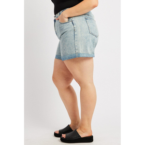 <b>Elasticated</b> Waistband <b>Belt</b> Loops Pockets Tack Button Relaxed Fit Washed Summer Ladies Breathable Shorts Denim - Product Image 3