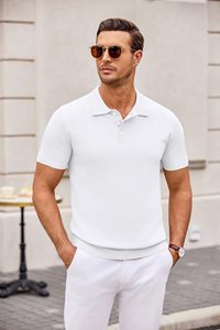Polo de Manga Corta Blanco para Hombre, Color Sólido, Tejido de Algodón, Casual, Transpirable, Corte Regular - Product Image 2