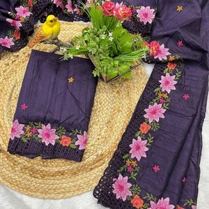 Sari en soie pure Manipuri élégant avec broderie au fil Malti et travail ajouré, sari ethnique pour occasions spéciales par Royal Export - Product Image 2