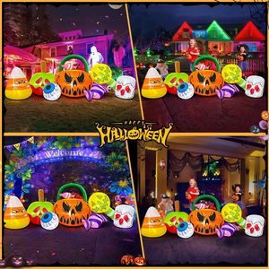 10 FT decorazioni da cortile all'aperto di Halloween fantasma di zucca Combo con arco gonfiabile a LED festivo decorazioni da giardino di Halloween - Product Image 1
