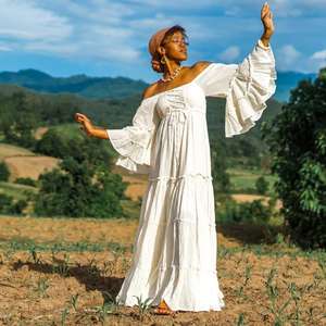 <b>Women</b> Boho Maxi <b>Dress</b> Summer Cotton Long Flowy Beach Casual Gypsy Style Natural Waist Washable Fashion <b>Dress</b> - Product Image 3