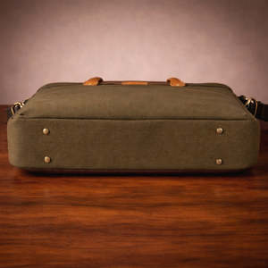Porte-documents classique en toile pour ordinateur portable, couleur olive, sac de bureau professionnel durable avec poignées en cuir, bandoulière, grande capacité - Product Image 2