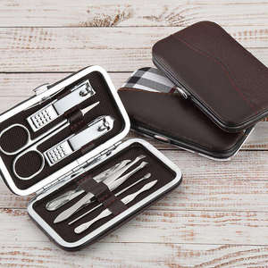 White Check Pattern Household Stainless Steel <b>Nail</b> Clipper Set 7-Piece <b>Nail</b> Care Kit - Product Image 3