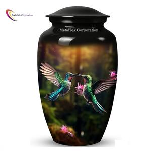 2 Urnes funéraires décoratives en métal, design personnalisé coloré Colibris, pour cendres commémoratives et cérémonies funéraires - Product Image 2