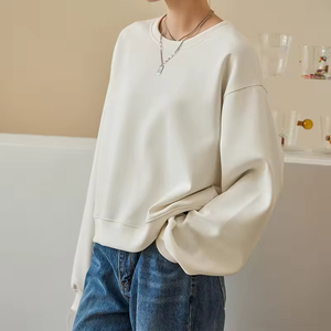 เสื้อสเวตเชิ้ตโอเวอร์ไซส์ผ้าเทอร์รี่พิมพ์ลายตามสั่งสำหรับผู้หญิงไซส์ใหญ่ แขนยาว คอวี ทรงหลวม สไตล์วินเทจ - Product Image 3