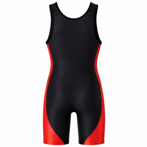 Maillot de lutte unisexe ajusté dégradé bordeaux et or, extensible, avec logo imprimé par décharge sur le devant, en nylon 140g, anti-humidité, pour le combat - Product Image 6