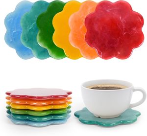 Sous-verre en résine colorée de 4,3 pouces, rond, moderne, fait main, à bord festonné, antidérapant, résistant à la chaleur, pour table basse et maison - Product Image 1