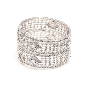 Traditional Indian CZ <b>Kada</b> Bangle 18K White Gold Plated American Diamond Bracelet Bridal Jewelry for Women - Product Image 1