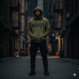 Sweat à capuche zippé Rexfit Sports personnalisé, épais, délavé à l'acide, broderie vieillie, en molleton, style streetwear, fabrication OEM - Product Image 2