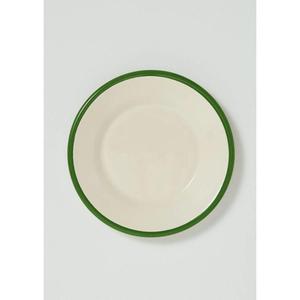 Assiette Plate Moderne Crème avec Bord Marron en Métal Émaillé – Vaisselle de Haute Qualité - Product Image 3