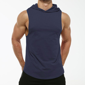 Custom Logo Men Running Sport Gym Breathable Knitted Hooded Hoodie Lightweight Cotton Sleeveless <b>Zip</b> Hoody Gym Tank Top Men - Product Image 3