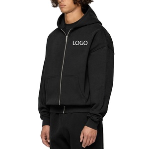Sweat-shirts à capuche zippés en molleton French Terry 100% coton noir 485 GSM pour hommes, coupe ample et oversize, logo personnalisé, fabrication OEM, streetwear. - Product Image 1