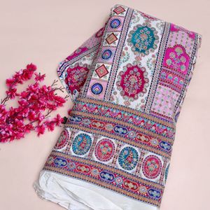 Tissu en crêpe de soie Banarasi pur, motif géométrique, base blanc cassé, style jacquard, poids moyen, pour filles - Product Image 3