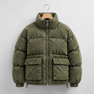 Veste matelassée pour homme, couleur vert olive, col montant, fermeture éclair, vêtements d'extérieur, streetwear, vêtements personnalisés, OEM ODM - Product Image 1