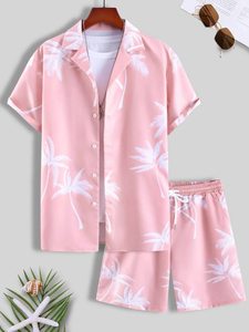Conjunto de Camisa y Pantalones Cortos para Hombre, Diseño Hawaiano de Verano, Estampado Digital, 100% Fibra de Bambú Ecológica, Tejido de 370g, Logotipo Frontal, Estilo Casual con Palmeras - Product Image 4