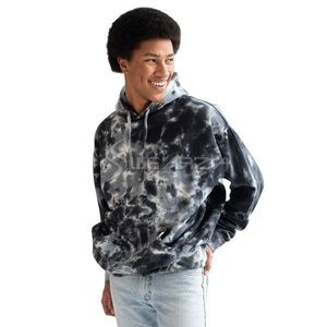 Black and <b>White</b> Dyed Hoodie Casual Unisex Tie Dye Fabric Soft Cotton Fleece Fabric Modern Minimalist <b>Zip</b> <b>Up</b> Hooded Jackets - Product Image 1