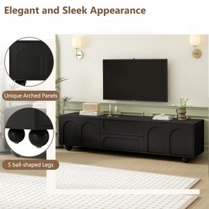 On Trend Cream Minimalist Media Console TV Stand with Arched Doors 2 Drawers <b>Rebound</b> Device for TVs up to 75" - Product Image 3
