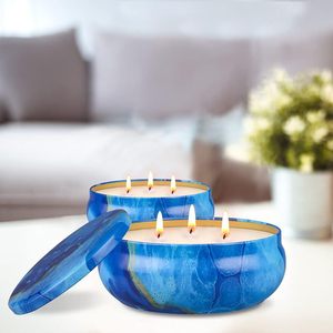 BRAVO Blue Jar <b>Candle</b> <b>Set</b> 3 Wick Dripless Woody Scented Soy Wax Modern Outdoor Use Home Decor Gift 40-60 Hours Burn Time - Product Image 4
