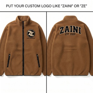 Premium 240 GSM Polar Fleece Men's <b>Jacket</b> Plush Soft Brown Full Zip Stand Custom Logo Embroidery Waterproof Warm Casual Wear - Product Image 1