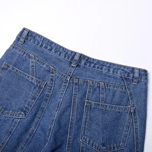 Oem Odm Wholesale Rate High Quality Casual Soft Cargo Wide Leg Pants And Trousers <b>Waist</b> Printed <b>Jeans</b> Solid Color Denim Pants - Product Image 5