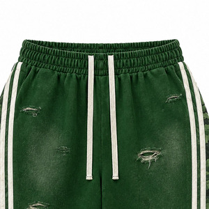 <b>Men's</b> Green Ripped <b>Camo</b> <b>Shorts</b> Streetwear Jorts Side Stripe Drawstring Elastic Waist Bermuda - Product Image 4