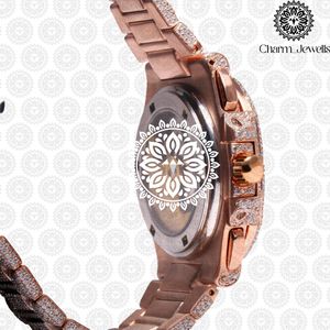 Charm Jewells Men's Rose Gold Diamond <b>Watch</b> <b>Case</b> 40mm Analog Mechanical Movement 10 Bar Water Resistant Luxury Fashion Stainless - Product Image 2