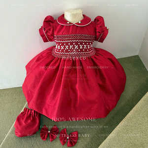 MITEXCO Luxury Eco-Friendly ODM Christmas <b>Red</b> <b>Glitter</b> Smock Dress Elegant Handmade Party Dress for Girls - Product Image 1