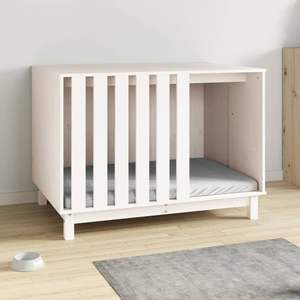 Casa para Perros de Madera de Pino Sólido Blanca, Resistente y Duradera, Mueble para Mascotas - Product Image 3