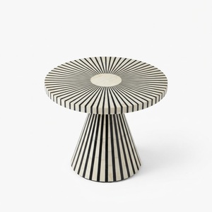 Tabouret en os incrusté, tabouret tambour rayé noir et blanc de luxe, table d'appoint géométrique moderne en nacre et table d'appoint incrustée - Product Image 2