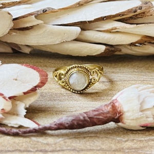 Hot Design Vintage Gold Plated Brass Moonstone <b>Ring</b> Women's Filigree Texture Dainty <b>Ring</b> <b>Statement</b> Wholesale <b>Ring</b> For Women - Product Image 1