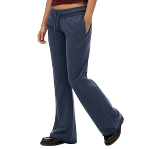 Wholesale <b>Women</b> Flare Jogger Pants 100% Cotton Fleece Breathable Soft Wide Straight Leg Button Fly Office Lady <b>Sweatpants</b> - Product Image 3
