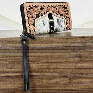 Portefeuille long pour femme anti-RFID, en cuir travaillé à la main, pochette multifonctionnelle, grande capacité, porte-cartes d'identité et porte-cartes - Product Image 4