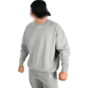 Highest Quality <b>Mens</b> Drop Shoulder Sweatshirt Bulk Loose Fit Plain Light Grey Crew Neck Heavy Fabric <b>Fleece</b> Pullover <b>Tops</b> - Product Image 1