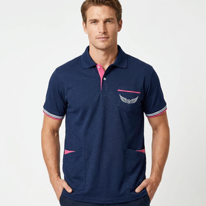 Polo à manches courtes bleu marine pour homme avec logo brodé et poche, style décontracté - Product Image 6