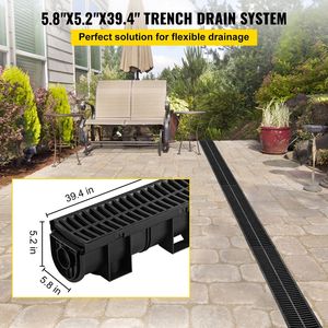 5.8x5.2x39.4 pollici HDPE in plastica nera sistema di drenaggio del pavimento del Garage 3x39 griglia di scarico 3 tappi terminali canale di scarico per giardino - Product Image 2