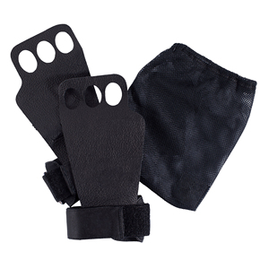 Heavy Duty Black Carbon Leather Three Holes Cross-fit Adjustable <b>Hand</b> Grips Weightlifting Body Building Workout Comfortable <b>Hand</b> - Product Image 6