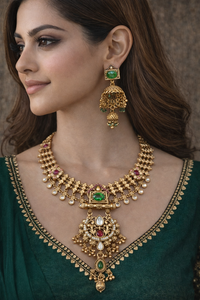 Ensemble élégant de collier et boucles d'oreilles ethniques en laiton plaqué or antique pour mariage, fiançailles et cadeaux d'anniversaire - Product Image 2