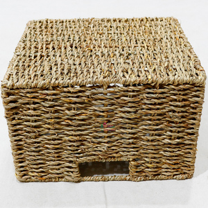 Cesta de Almacenamiento Rústica Ecológica Tejida con Hierba Marina Natural, Asas Integradas, Organizador de Estante Cuadrado para Decoración del Hogar - Product Image 5