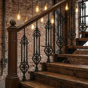 Panneau de rampe d'escalier en fer forgé orné, décorations en volutes, meneaux et balustres métalliques décoratifs pour rénovation d'escalier intérieur - Product Image 4