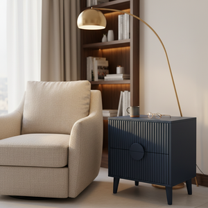 Table basse moderne et durable pour salon, 2 tiroirs, bois d'hévéa, MDF, placage de chêne, poignée en bois, meubles de maison - Product Image 3