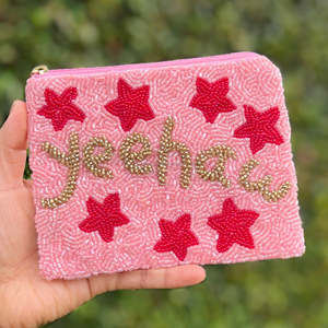 Pochette perlée tendance Yeehaw, pochette à fermeture éclair motif étoile, sac de soirée Western Cowgirl fait main, cadeau de mariage unisexe, porte-monnaie compact en gros - Product Image 1