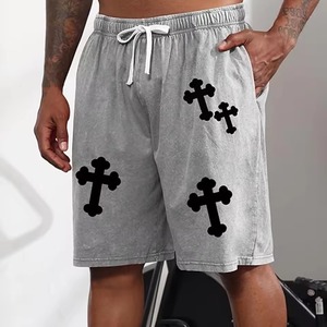 Pantalones Cortos de Gimnasio de Punto de Cintura Media Estilo Urbano de Moda al por Mayor, de Malla Sólida, Compresión Transpirable, 100% Algodón, Cintura Elástica con Bolsillo - Product Image 4