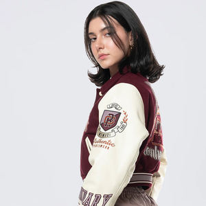 Oversized Women Wool Blend Letterman Varsity Jacket Custom Embroidered Baseball Jacket Streetwear Fashion - Product Image 2