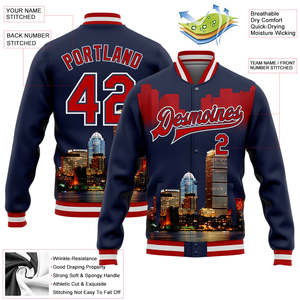 Veste universitaire personnalisée sublimée pour homme, veste de baseball Letterman, nom de l'équipe, impression de la ville, numéro personnalisé 00, bordure rouge et blanche - Product Image 3