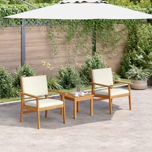 Juego de sofás de jardín de madera maciza de acacia color blanco crema, colección de 3 piezas - Product Image 1