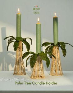 Modern Creative Tropical Rattan Candle Holder Palm <b>Tree</b> Design Handmade Wicker Home Decor for Dining <b>Table</b> and Parties - Product Image 6