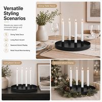Bandeja Portavelas Redonda de Metal Negro al por Mayor con Cuatro Portavelas Cónicos para Decoración de Mesa de Adviento y Navidad