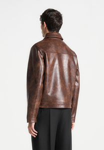 Chaqueta Bomber de Cuero Genuino Marrón para Hombre, Cuello Camisero, Cierre de Cremallera, Estilo Casual de Otoño, Corte Regular - Product Image 2