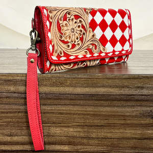 Cartera Larga de Cuero Vacuno con Diseño Floral a Cuadros, Hecha a Mano, con Correa para la Muñeca, Moderna, para Efectivo y Tarjetas, para Mujer, Último Diseño 2026 - Product Image 4